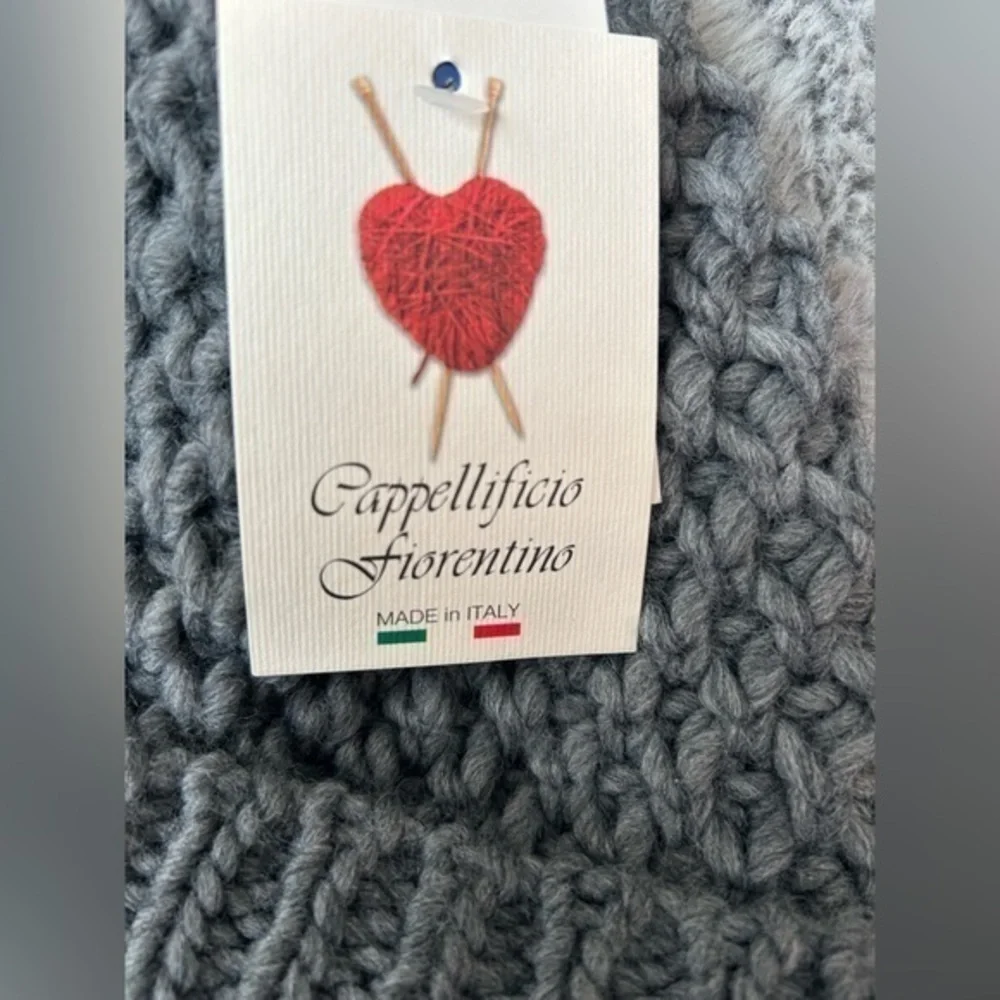 ❄️NWT CAPPELLIFICIO FIORENTINO GRAY WOOL/ALPACA beanie Fur Pom Pom KNIT HAT